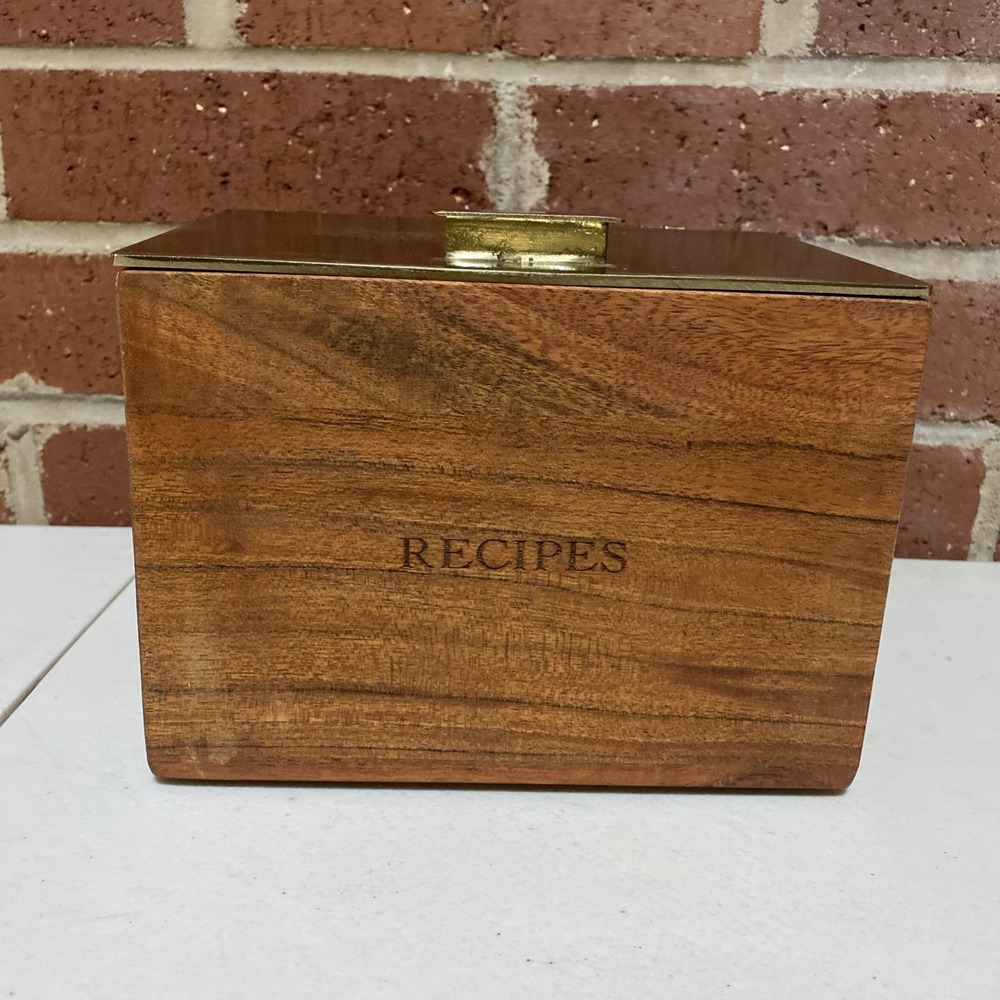 Hearth And Hand Magnolia Wood Recipe Box With Heavy Metal Lid 5x7x5 India Cards